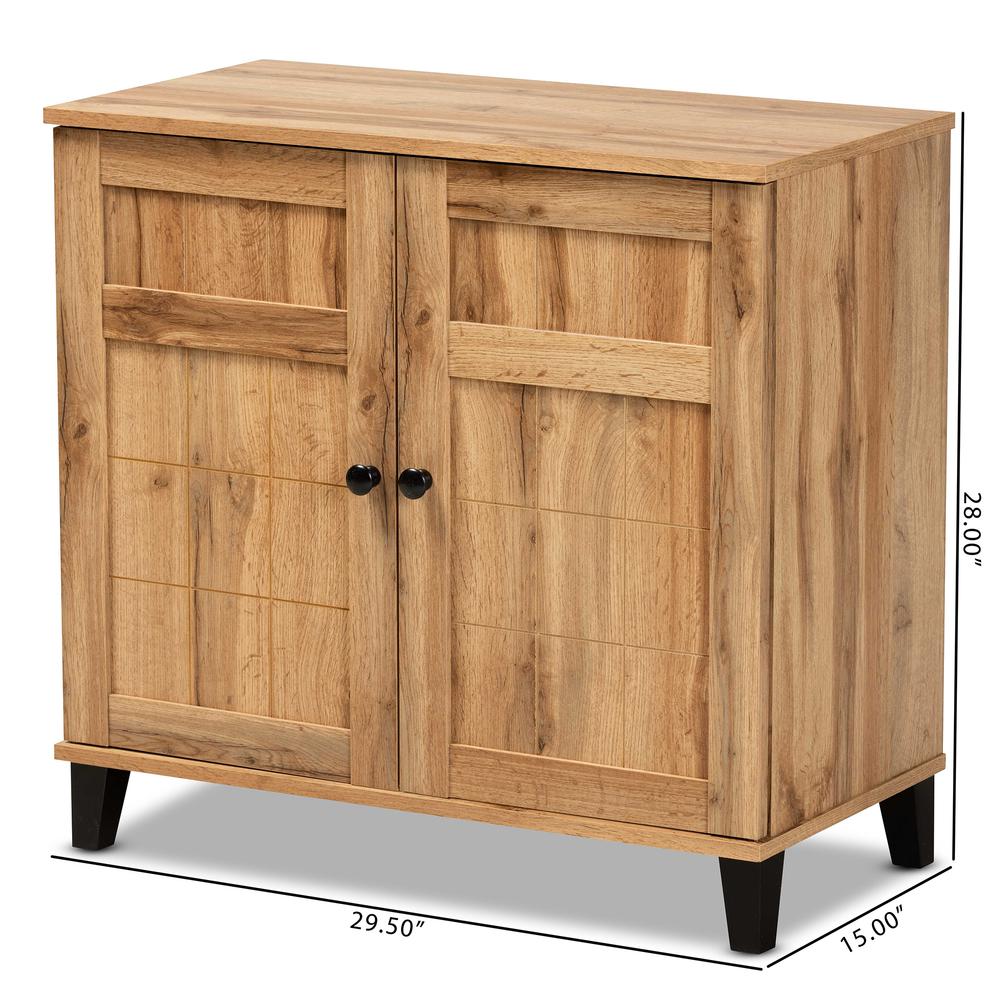 Oak Brown Finished Wood 2-Door Shoe Storage Cabinet. Picture 23