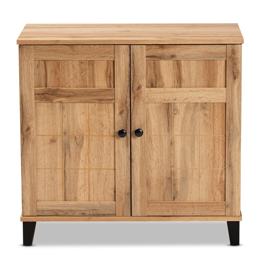 Oak Brown Finished Wood 2-Door Shoe Storage Cabinet. Picture 15