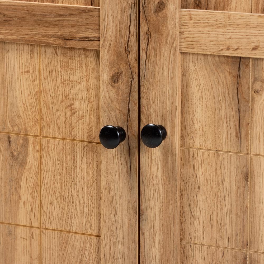 Oak Brown Finished Wood 2-Door Shoe Storage Cabinet. Picture 17