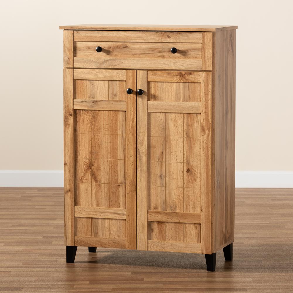 Oak Brown Finished Wood 1-Drawer Shoe Storage Cabinet. Picture 22
