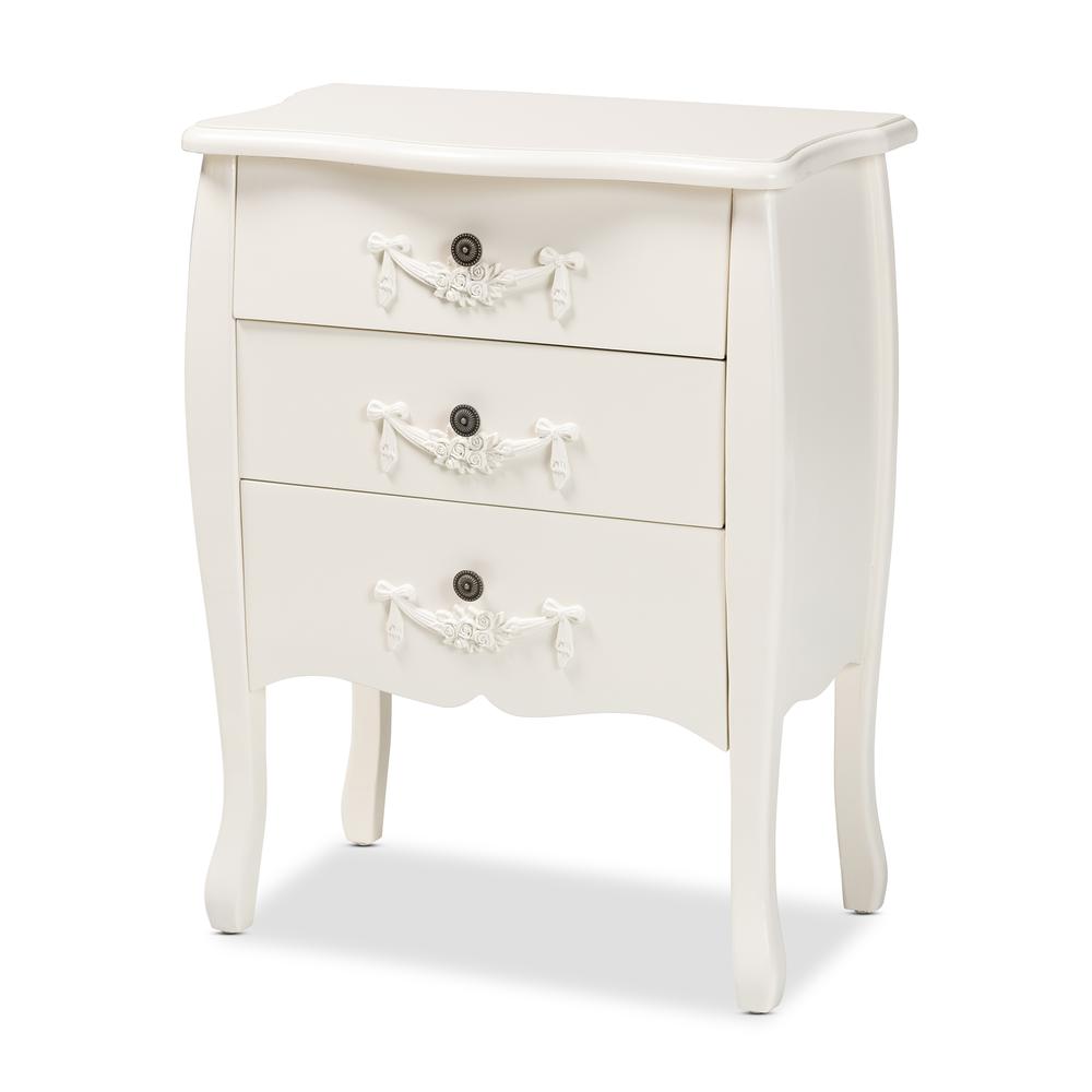 Eliya Classic and Traditional White Finished Wood 3-Drawer Storage Cabinet. Picture 11