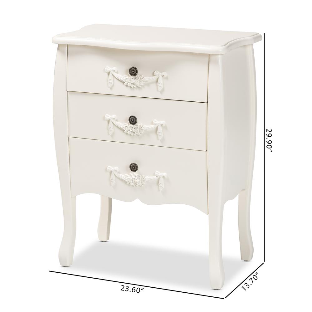 Eliya Classic and Traditional White Finished Wood 3-Drawer Storage Cabinet. Picture 20