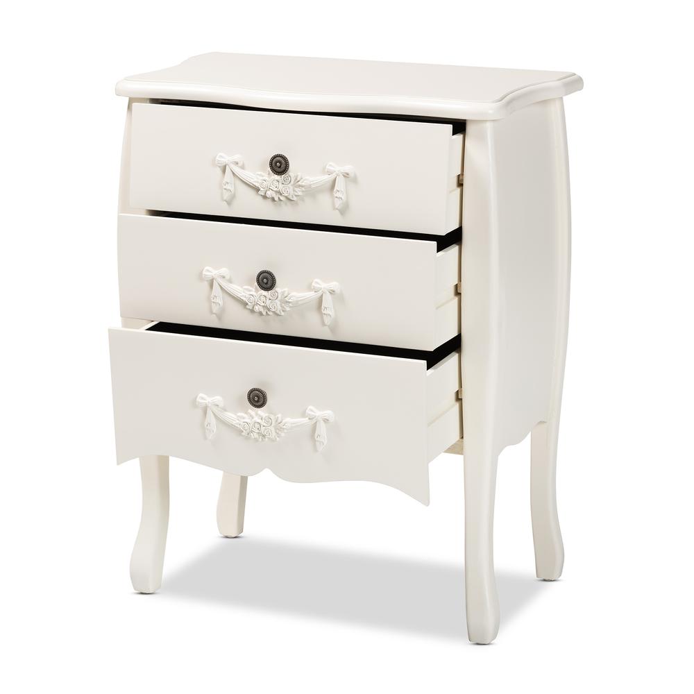 Eliya Classic and Traditional White Finished Wood 3-Drawer Storage Cabinet. Picture 12