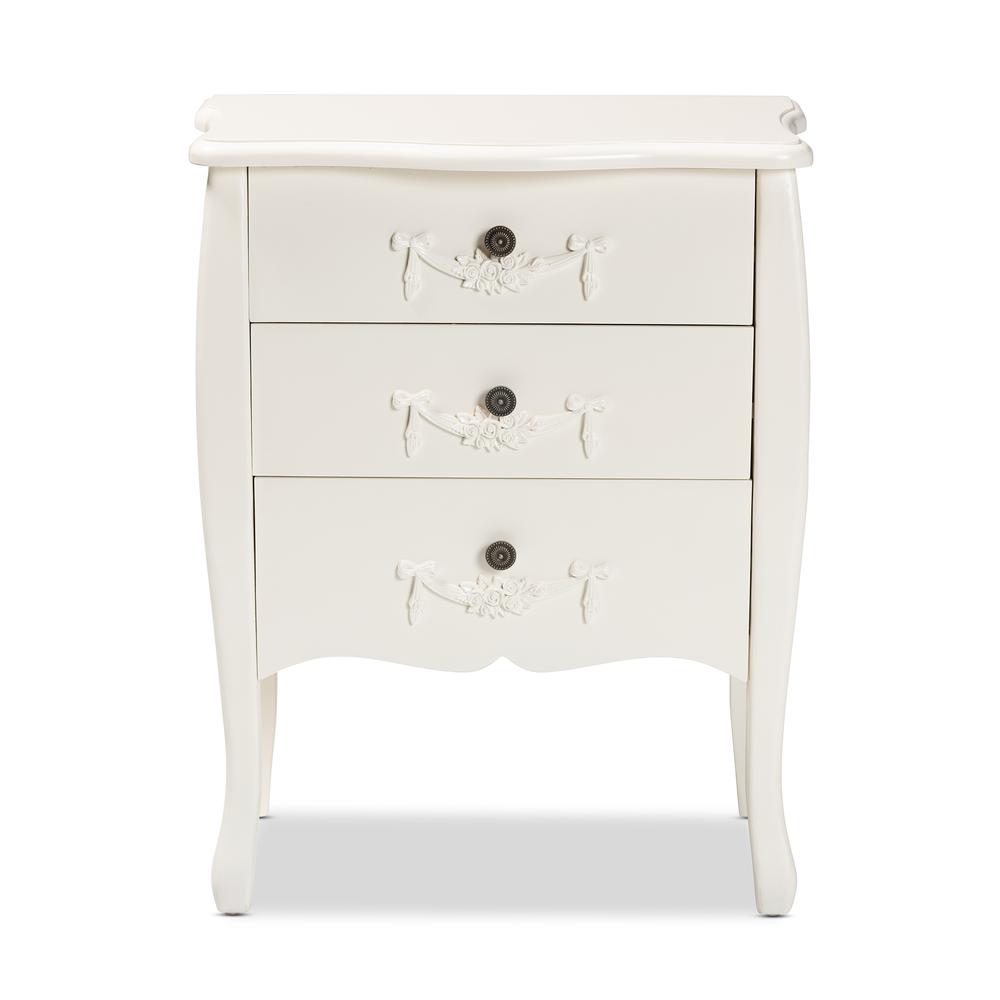 Eliya Classic and Traditional White Finished Wood 3-Drawer Storage Cabinet. Picture 13