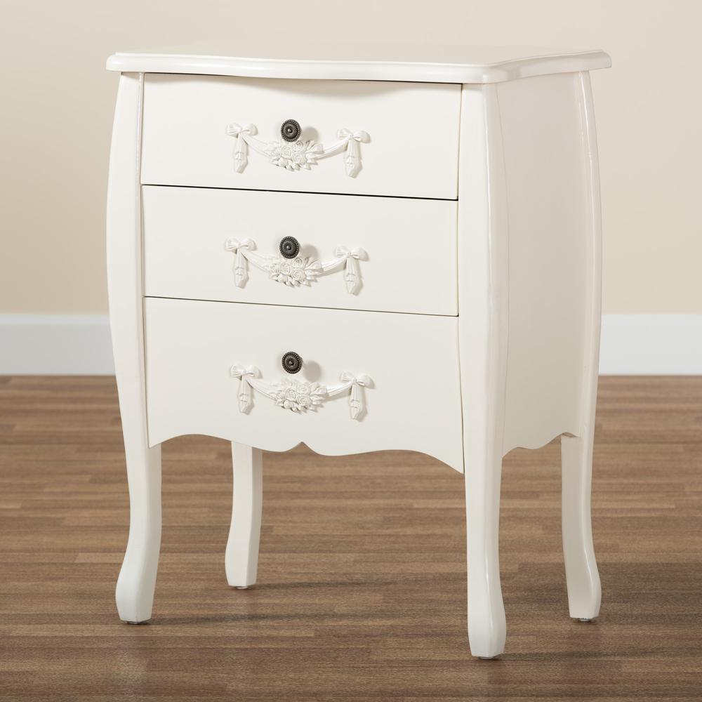 Eliya Classic and Traditional White Finished Wood 3-Drawer Storage Cabinet. Picture 19