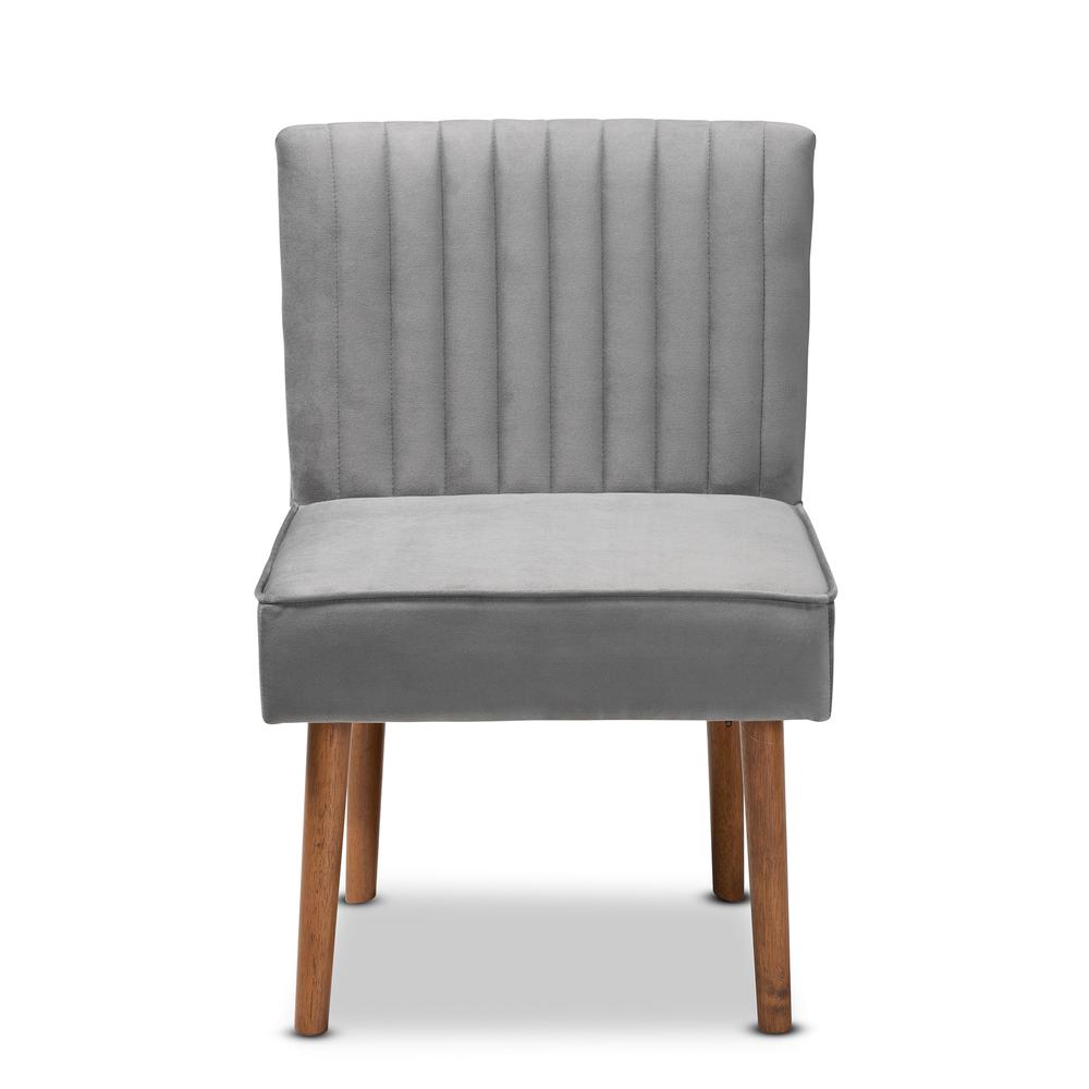 Grey Velvet Upholstered and Walnut Brown Finished Wood Dining Chair. Picture 12