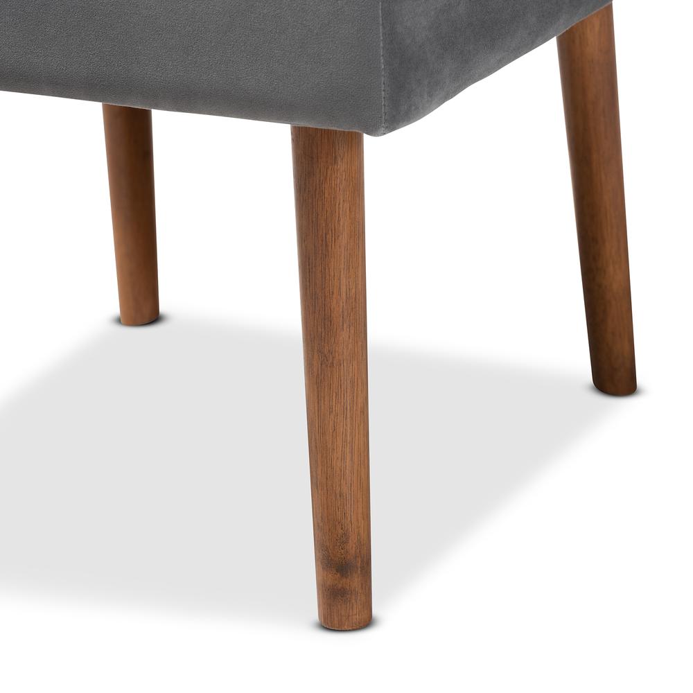 Grey Velvet Upholstered and Walnut Brown Finished Wood Dining Chair. Picture 16
