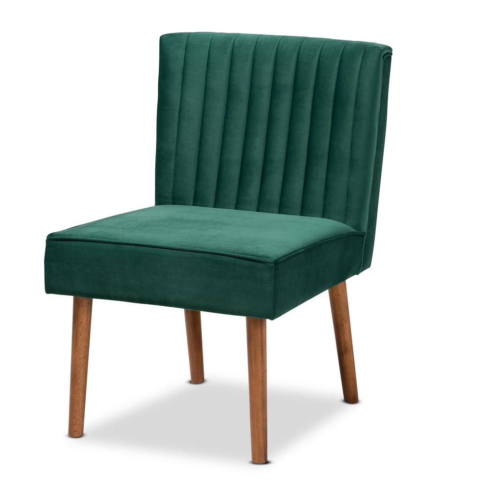Emerald Green Velvet Upholstered and Walnut Brown Finished Wood Dining Chair. Picture 11