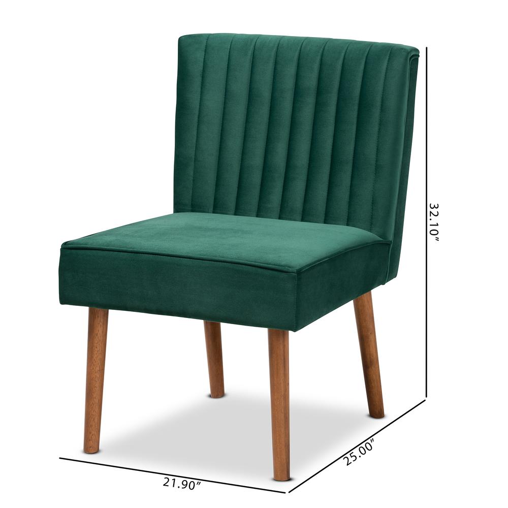 Emerald Green Velvet Upholstered and Walnut Brown Finished Wood Dining Chair. Picture 20