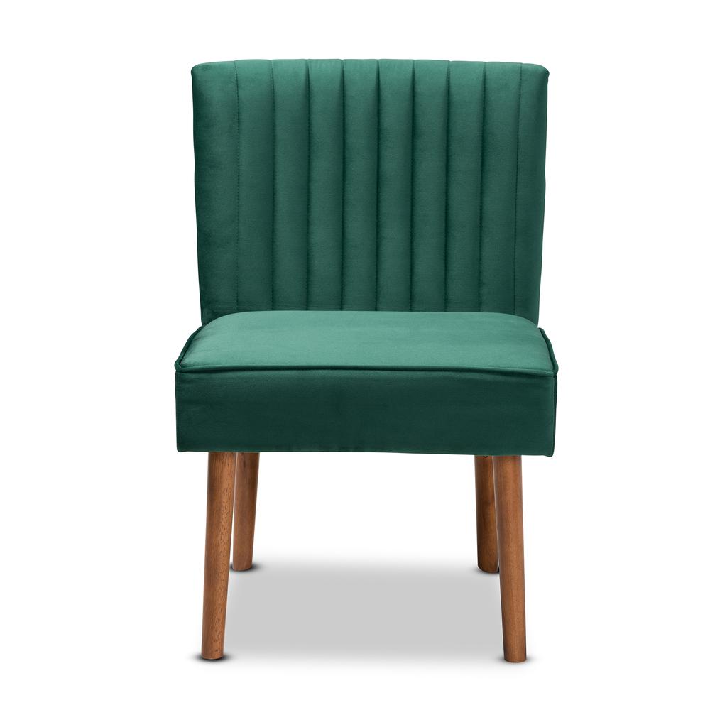 Emerald Green Velvet Upholstered and Walnut Brown Finished Wood Dining Chair. Picture 12