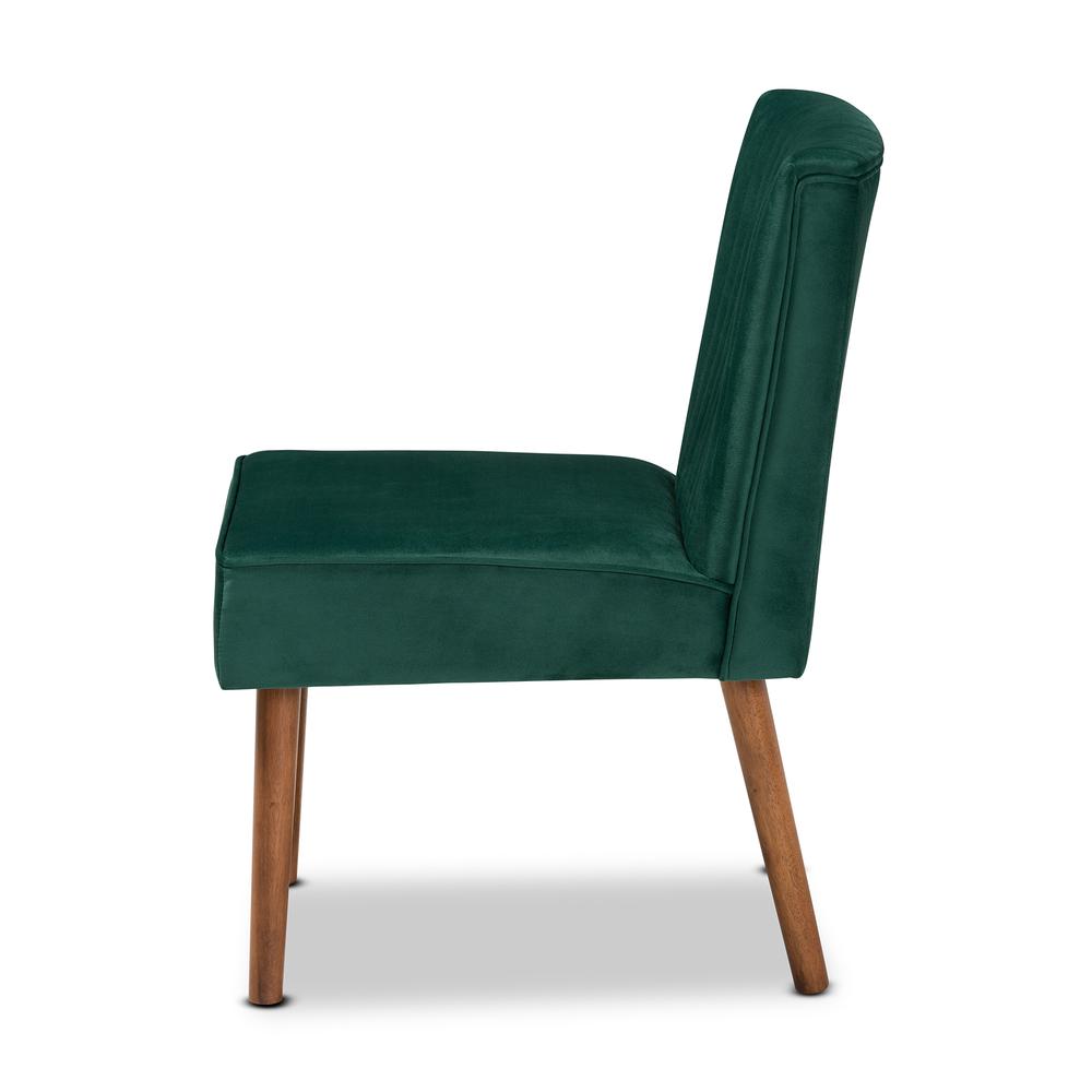 Emerald Green Velvet Upholstered and Walnut Brown Finished Wood Dining Chair. Picture 13
