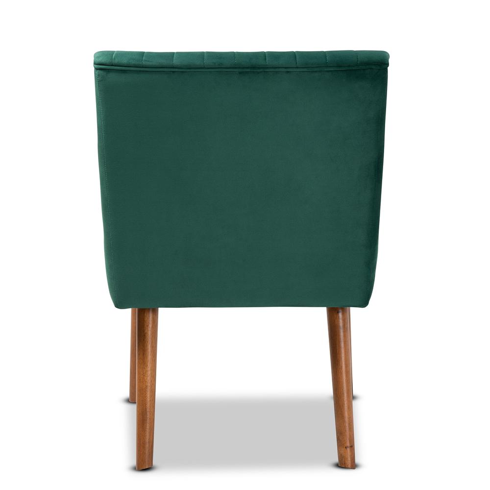 Emerald Green Velvet Upholstered and Walnut Brown Finished Wood Dining Chair. Picture 14