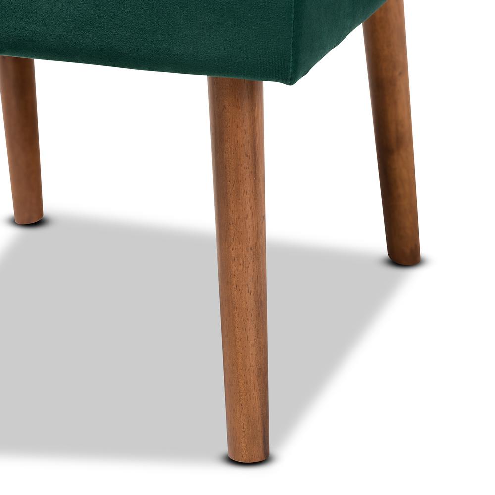 Emerald Green Velvet Upholstered and Walnut Brown Finished Wood Dining Chair. Picture 16