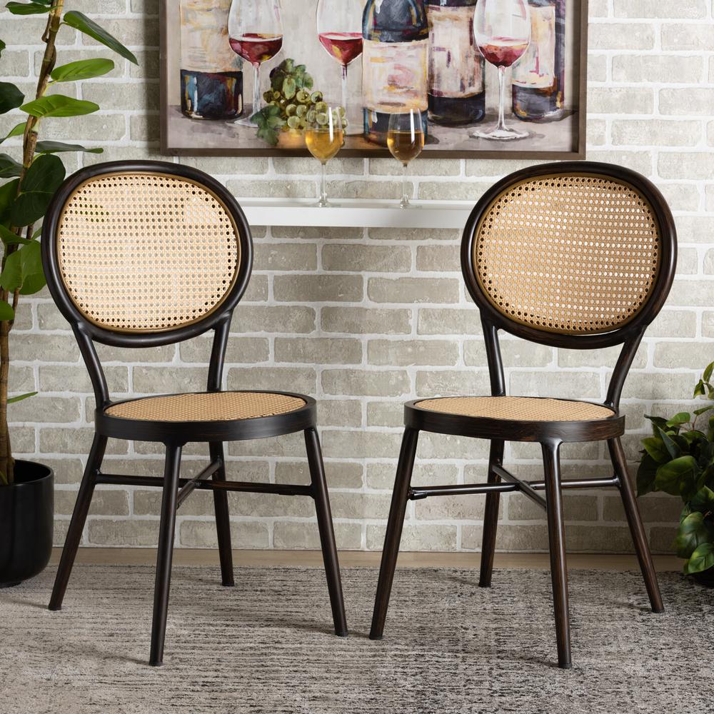 Dark Brown Finished Metal and Synthetic Rattan 2-Piece Outdoor Dining Chair Set. Picture 20