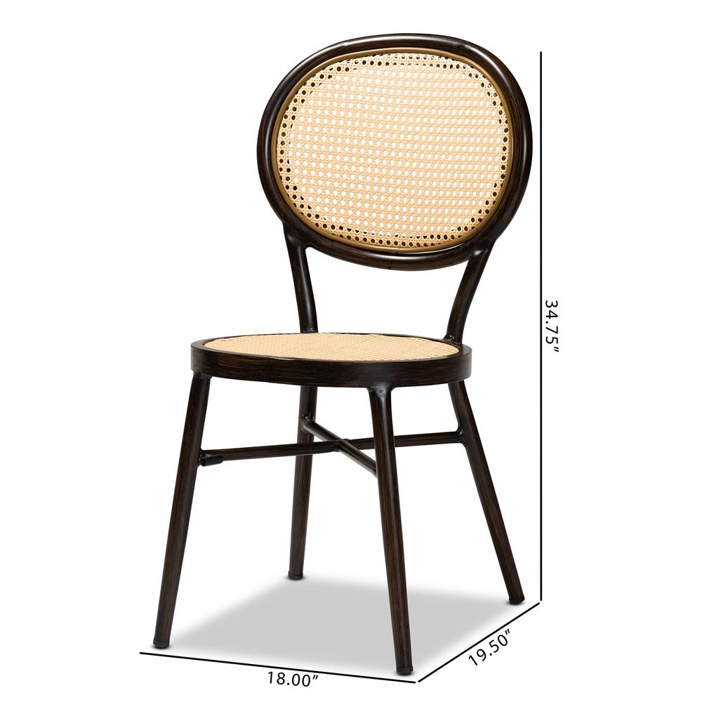 Dark Brown Finished Metal and Synthetic Rattan 2-Piece Outdoor Dining Chair Set. Picture 19