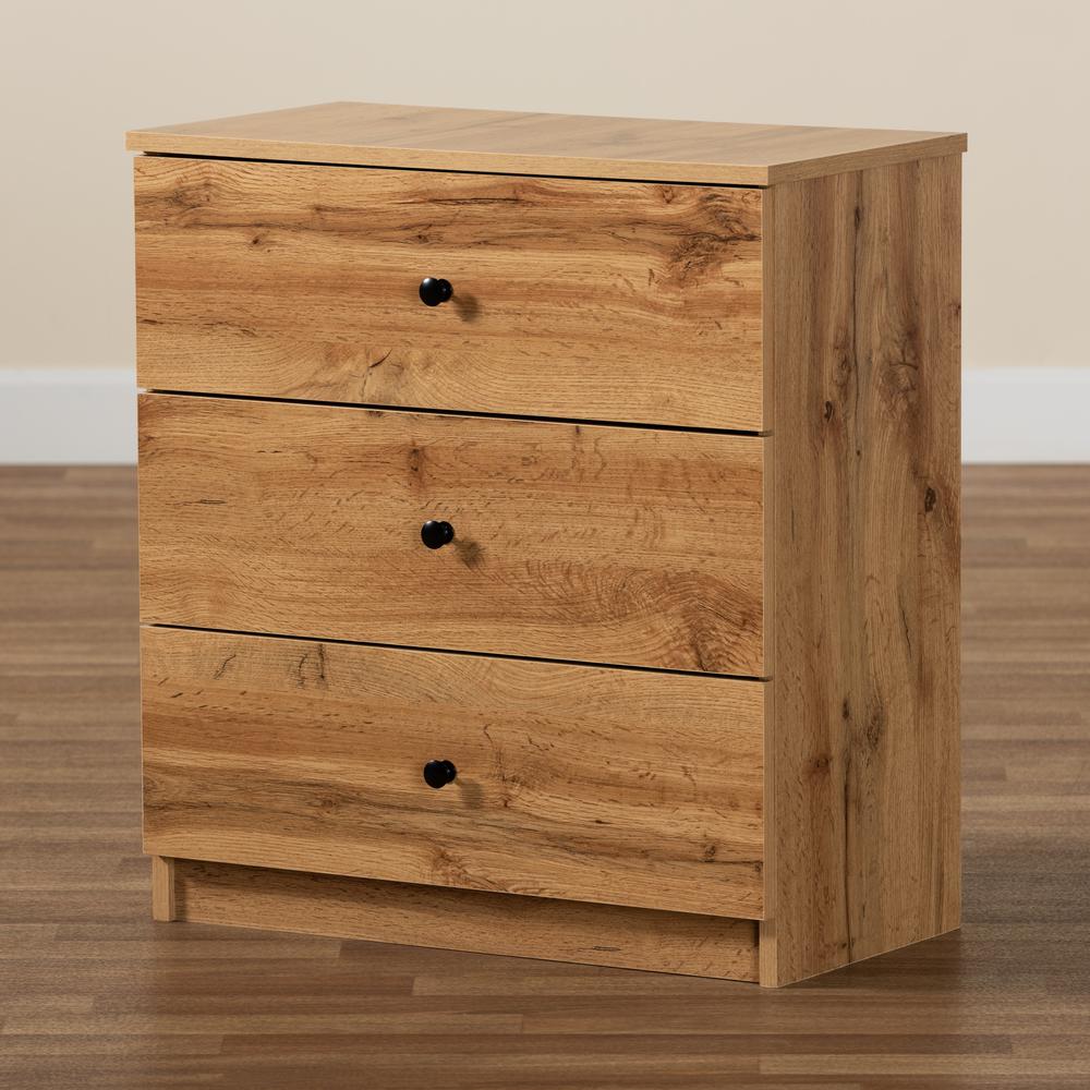 Decon Modern and Contemporary Oak Brown Finished Wood 3-Drawer Storage Chest. Picture 15