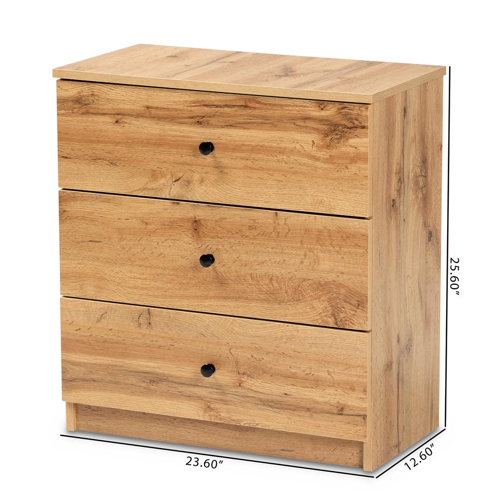 Decon Modern and Contemporary Oak Brown Finished Wood 3-Drawer Storage Chest. Picture 16