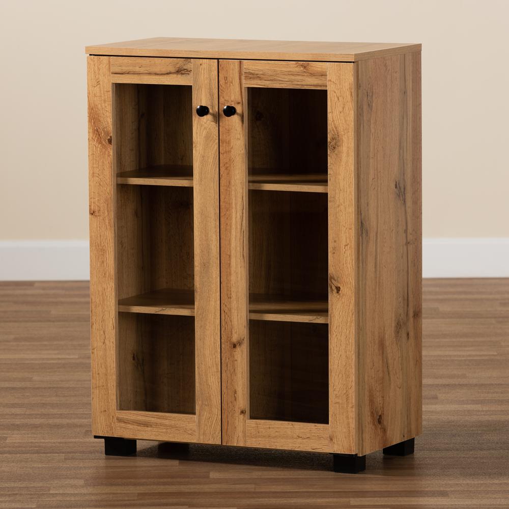 Oak Brown Finished Wood 2-Door Storage Cabinet with Glass Doors. Picture 17