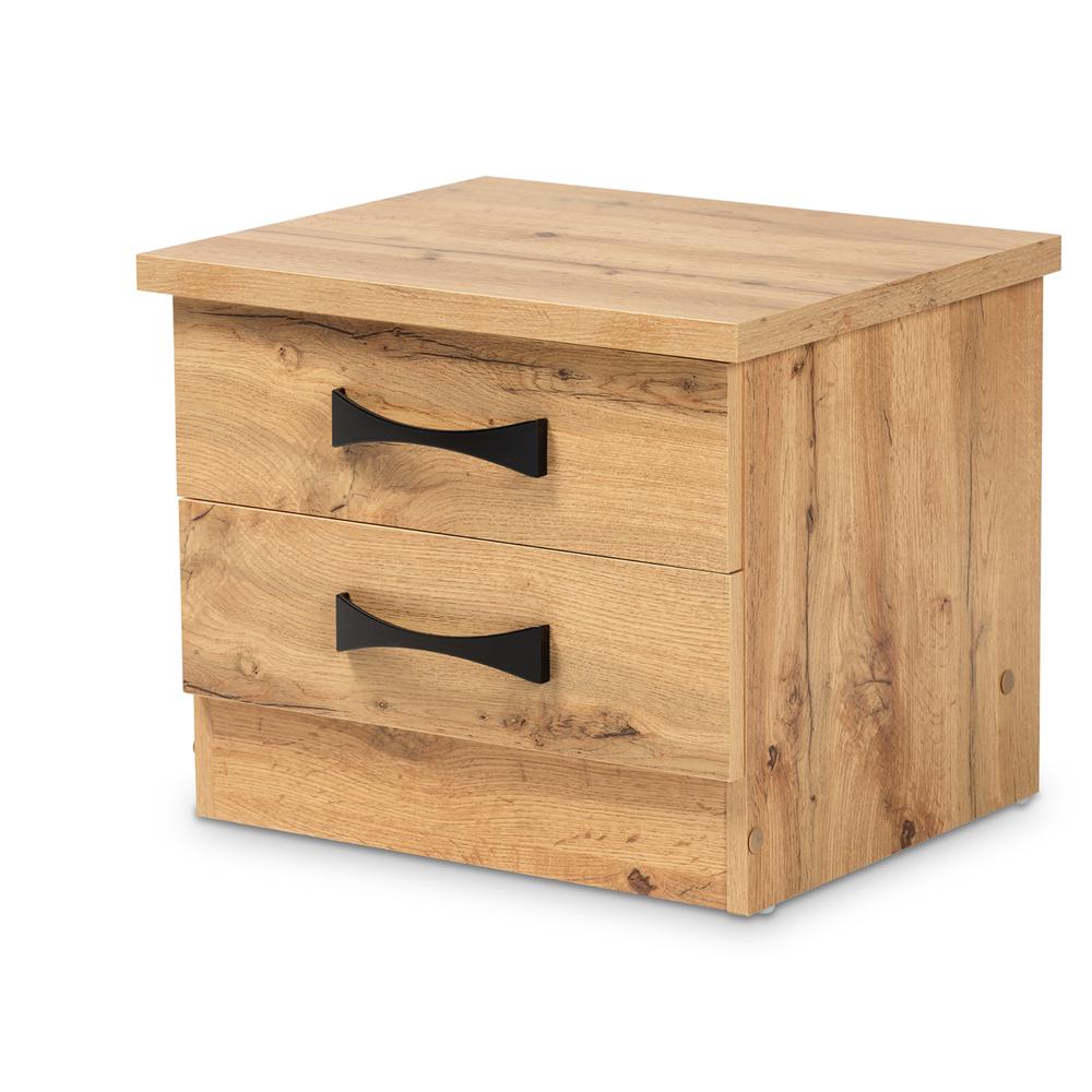 Colburn Modern and Contemporary Oak Brown Finished Wood 2-Drawer Nightstand. Picture 10