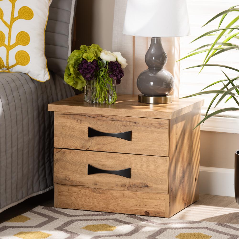 Colburn Modern and Contemporary Oak Brown Finished Wood 2-Drawer Nightstand. Picture 15