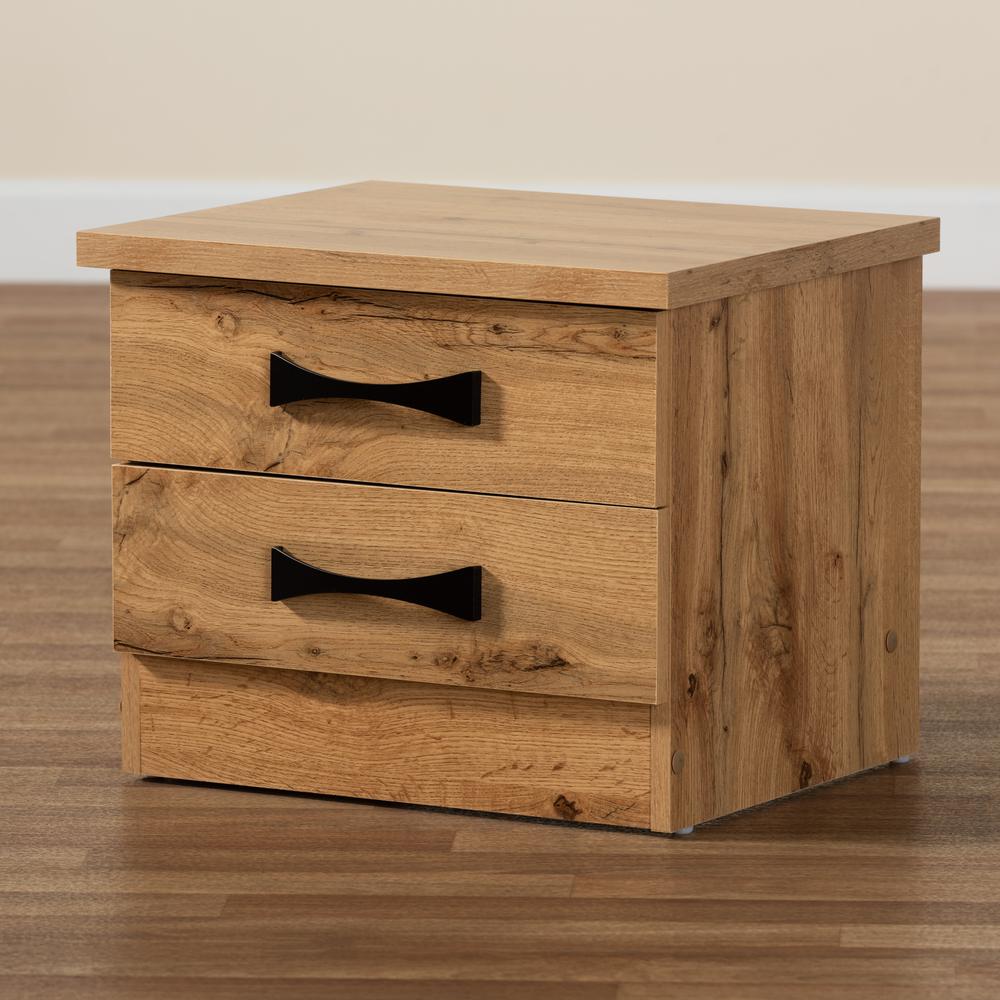 Colburn Modern and Contemporary Oak Brown Finished Wood 2-Drawer Nightstand. Picture 16