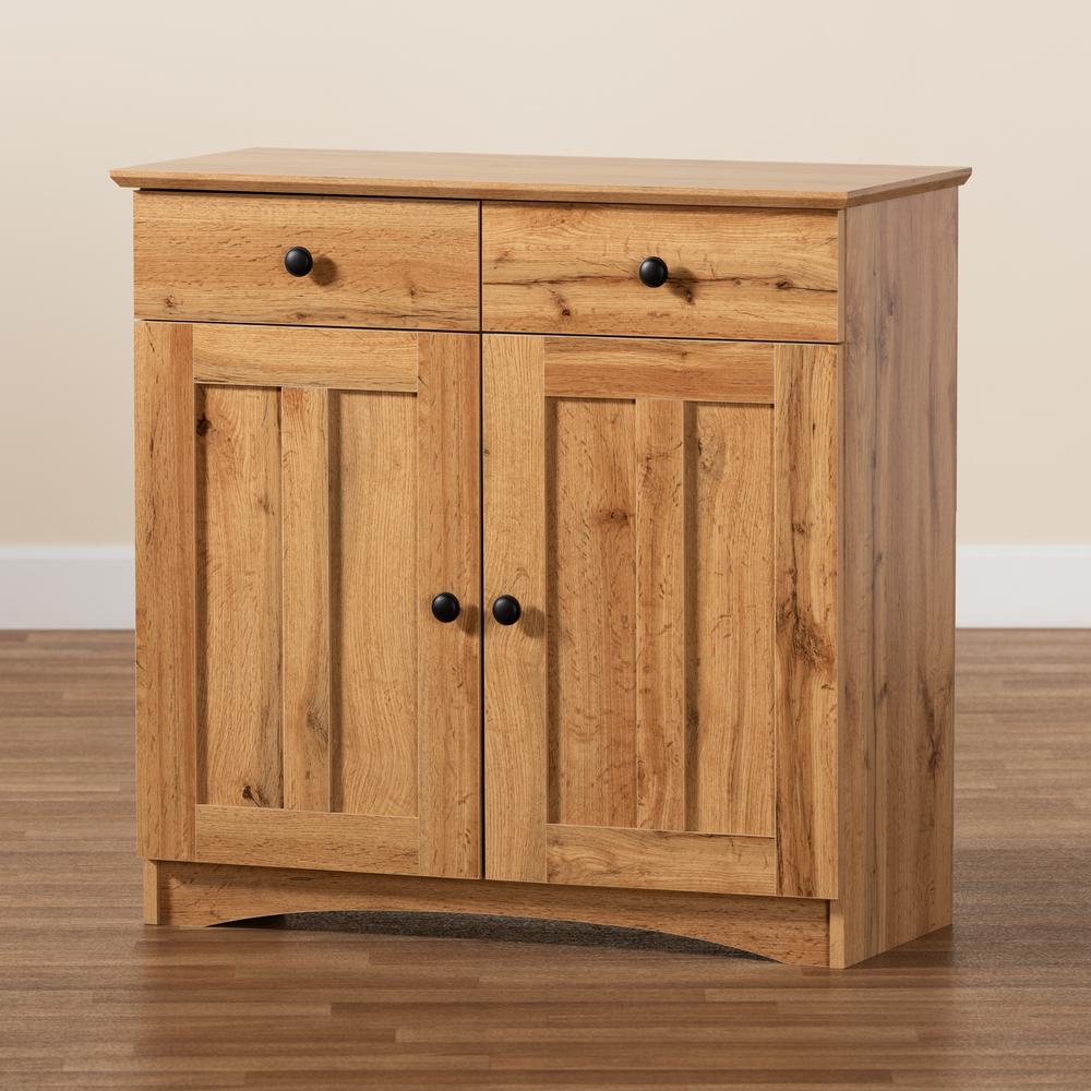 Oak Brown Finished Wood 2-Door Buffet Kitchen Cabinet. Picture 16