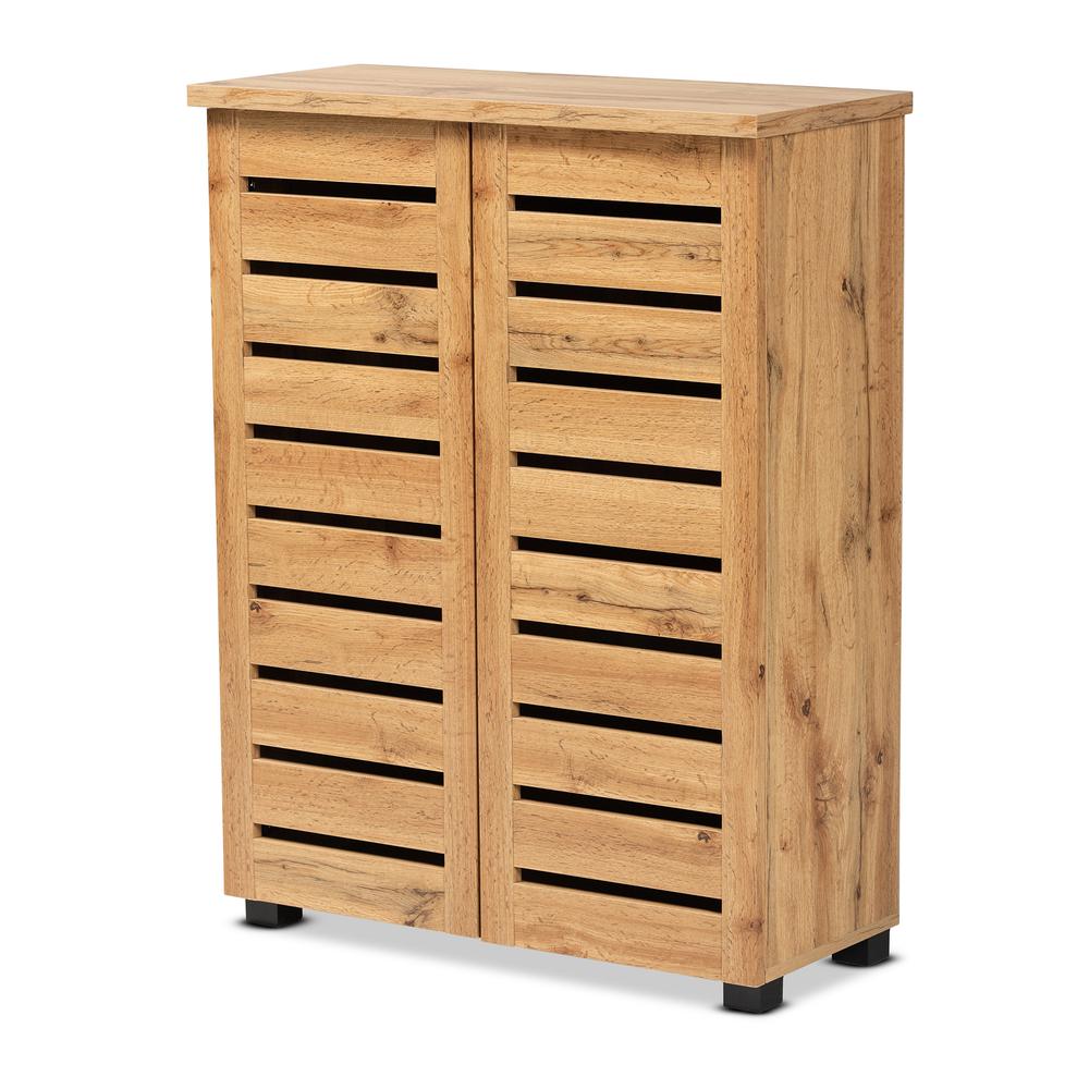 Oak Brown Finished Wood 2-Door Shoe Storage Cabinet. Picture 12