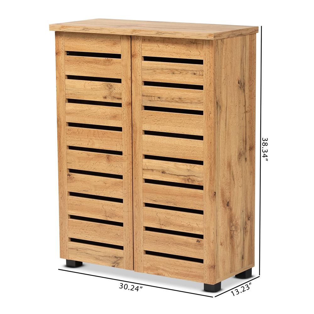 Oak Brown Finished Wood 2-Door Shoe Storage Cabinet. Picture 21