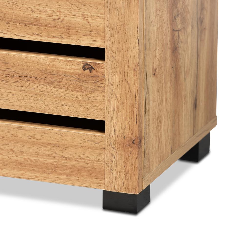 Oak Brown Finished Wood 2-Door Shoe Storage Cabinet. Picture 17