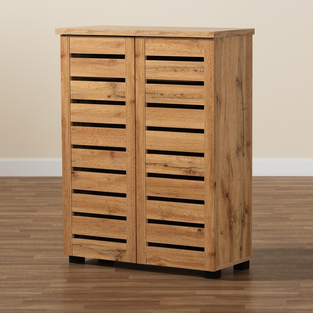 Oak Brown Finished Wood 2-Door Shoe Storage Cabinet. Picture 20