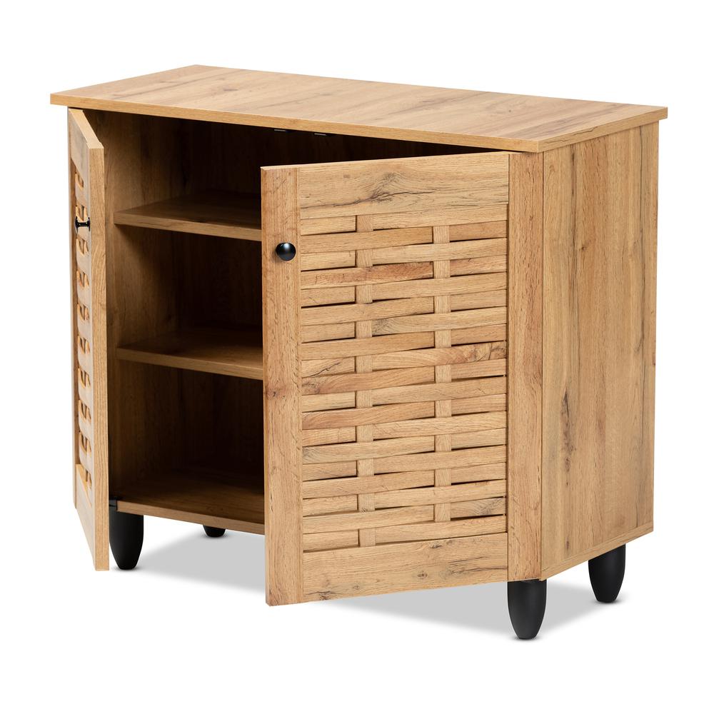 Winda Modern and Contemporary Oak Brown Finished Wood 2-Door Shoe Cabinet. Picture 12