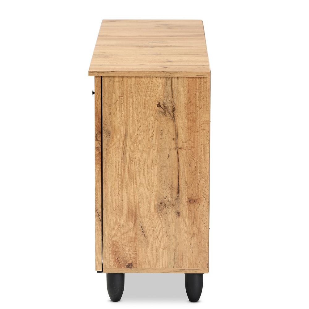 Winda Modern and Contemporary Oak Brown Finished Wood 3-Door Shoe Cabinet. Picture 15