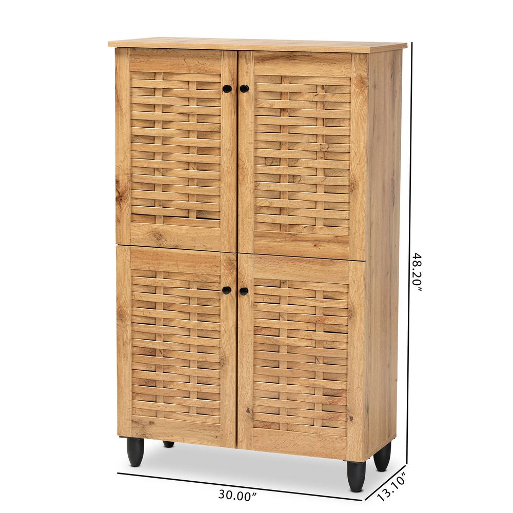 Oak Brown Finished Wood 4-Door Shoe Storage Cabinet. Picture 20