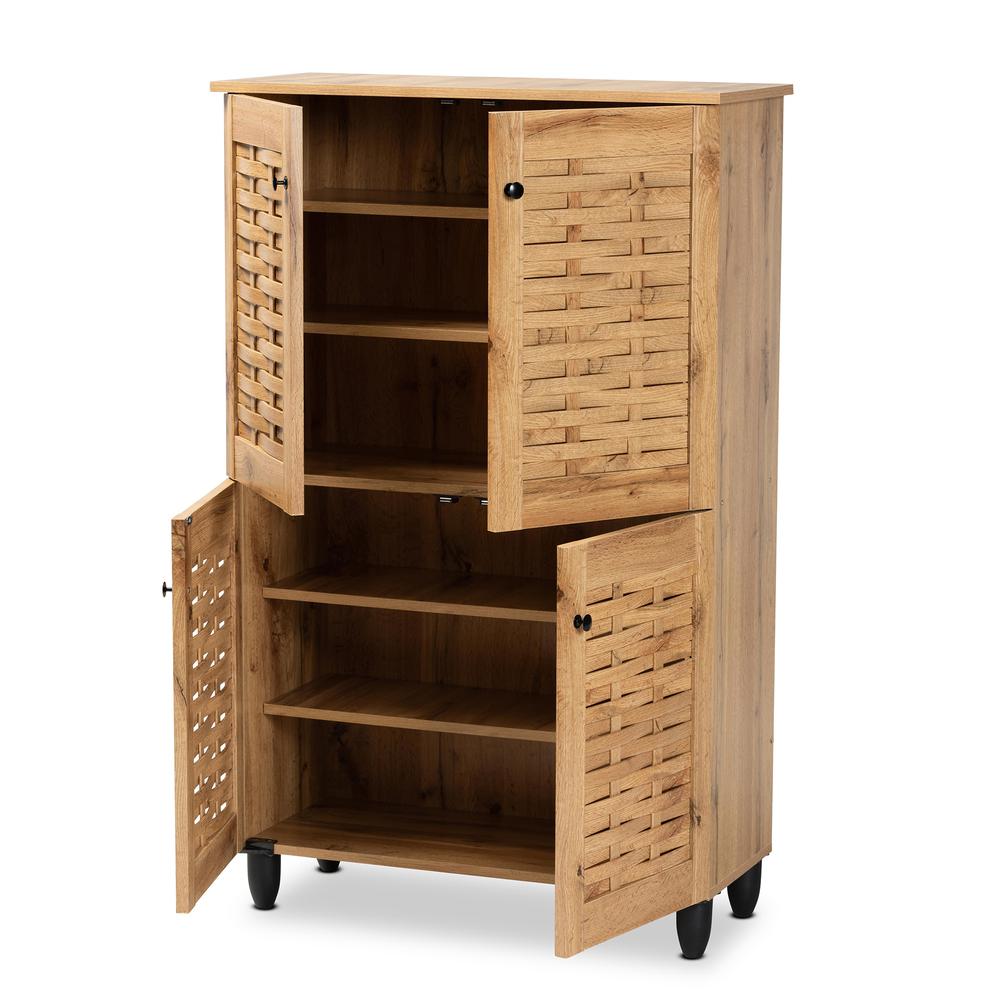 Oak Brown Finished Wood 4-Door Shoe Storage Cabinet. Picture 12