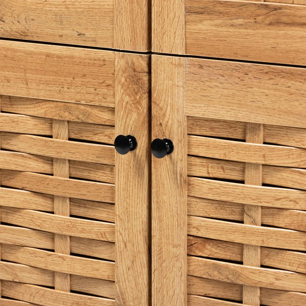 Oak Brown Finished Wood 4-Door Shoe Storage Cabinet. Picture 15