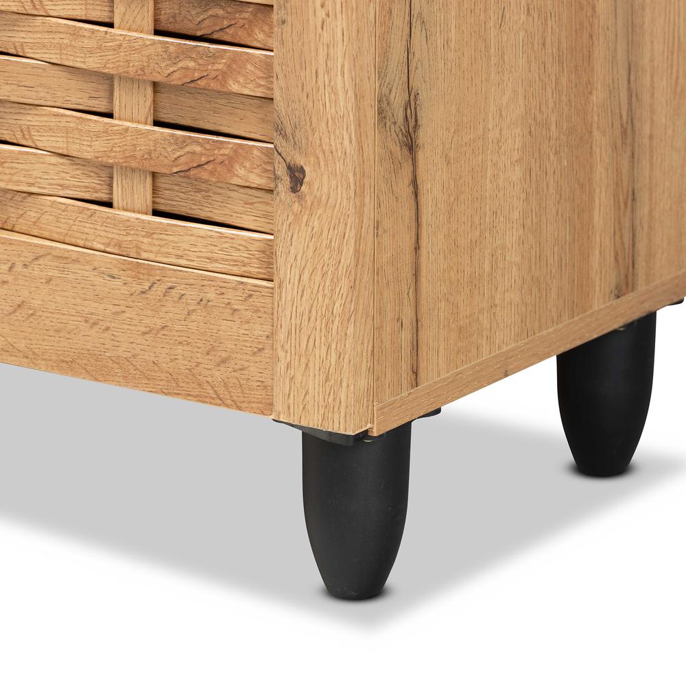 Oak Brown Finished Wood 4-Door Shoe Storage Cabinet. Picture 16