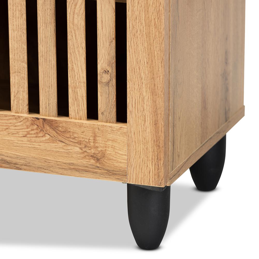 Fernanda Modern and Contemporary Oak Brown Finished Wood 3-Door Shoe Cabinet. Picture 17