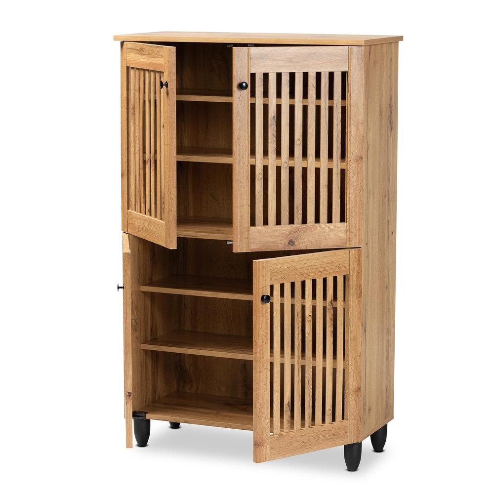 Oak Brown Finished Wood 4-Door Shoe Storage Cabinet. Picture 12