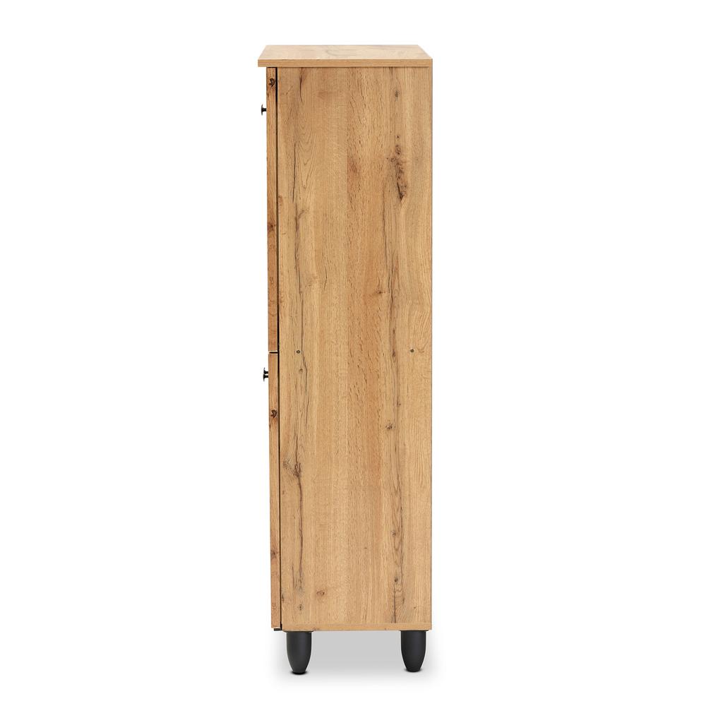 Oak Brown Finished Wood 4-Door Shoe Storage Cabinet. Picture 14