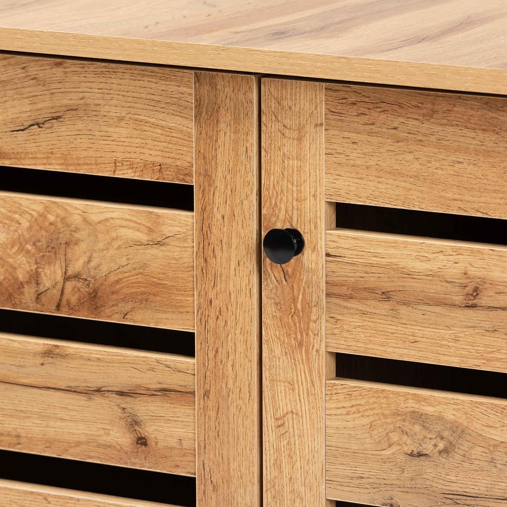 Oak Brown Finished Wood 3-Door Shoe Storage Cabinet. Picture 15