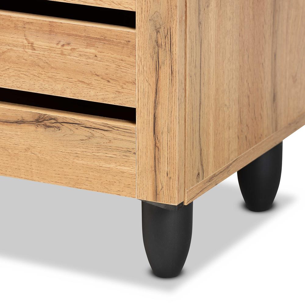 Oak Brown Finished Wood 3-Door Shoe Storage Cabinet. Picture 16