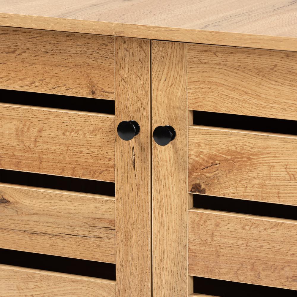Oak Brown Finished Wood 2-Door Shoe Storage Cabinet. Picture 15