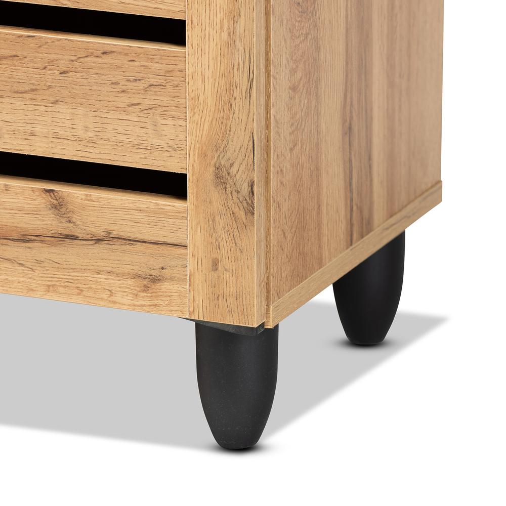Oak Brown Finished Wood 2-Door Shoe Storage Cabinet. Picture 16