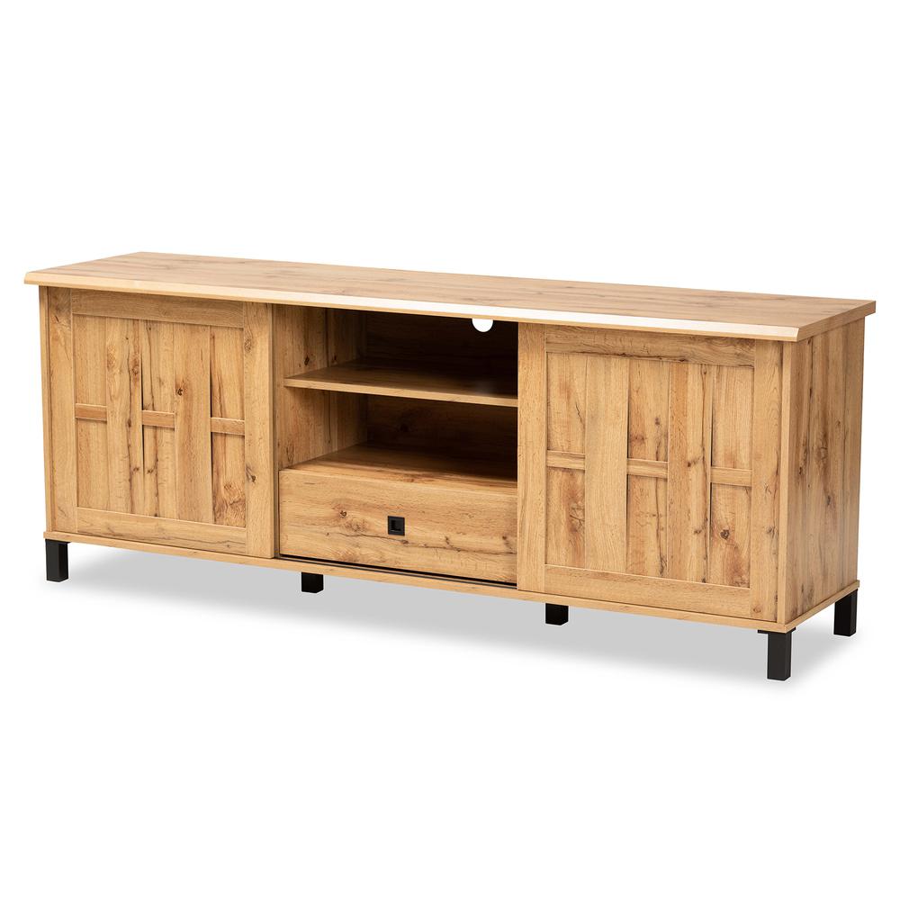 Unna Modern and Contemporary Oak Brown Finished Wood 2-Door TV Stand. Picture 12