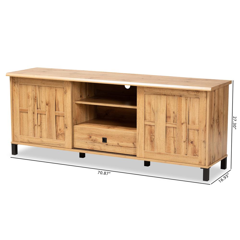 Unna Modern and Contemporary Oak Brown Finished Wood 2-Door TV Stand. Picture 21