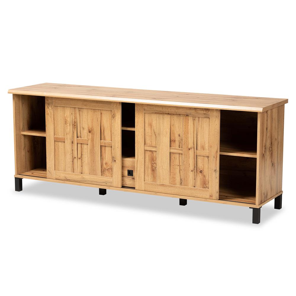 Unna Modern and Contemporary Oak Brown Finished Wood 2-Door TV Stand. Picture 13