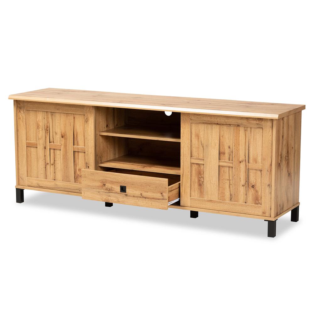 Unna Modern and Contemporary Oak Brown Finished Wood 2-Door TV Stand. Picture 14