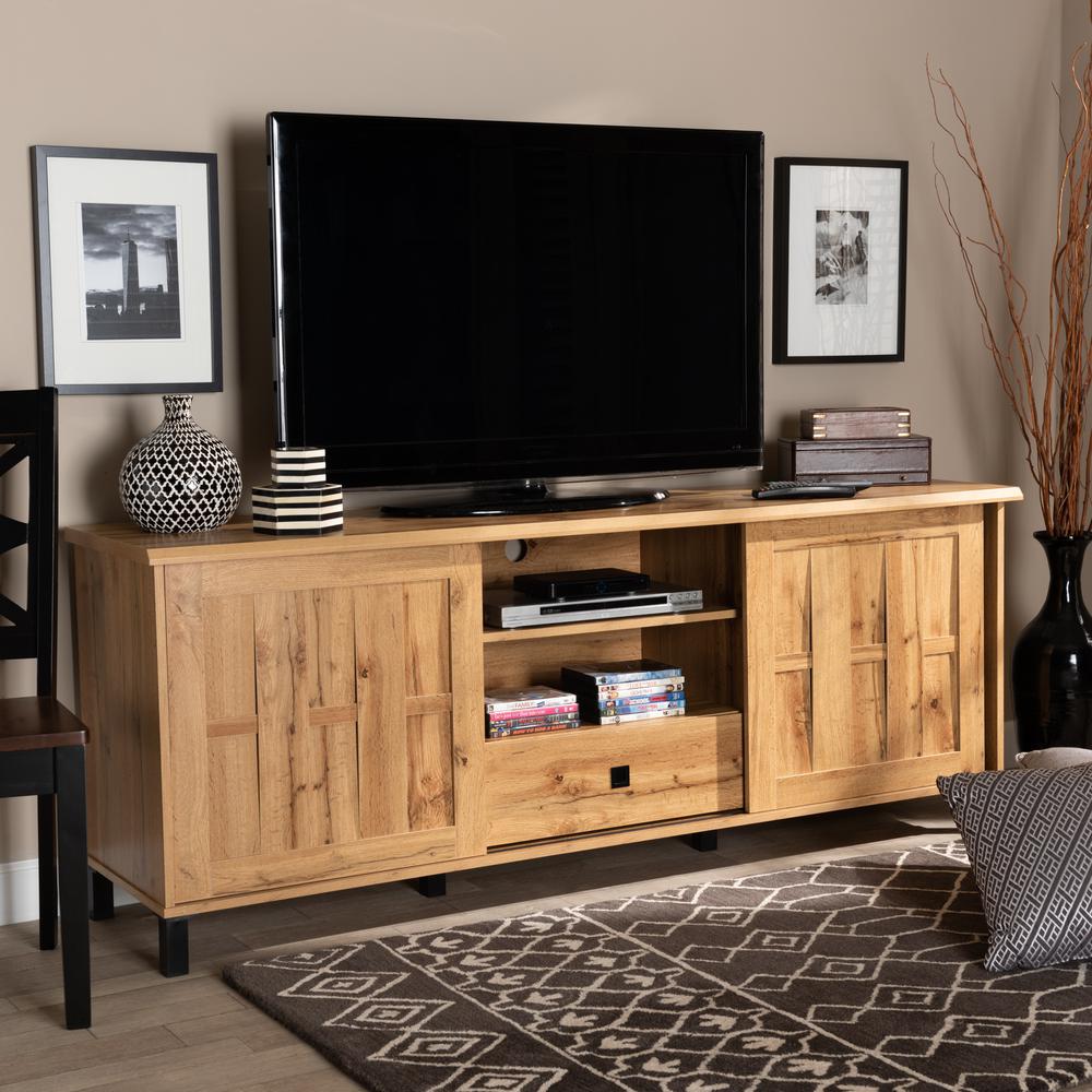 Unna Modern and Contemporary Oak Brown Finished Wood 2-Door TV Stand. Picture 19