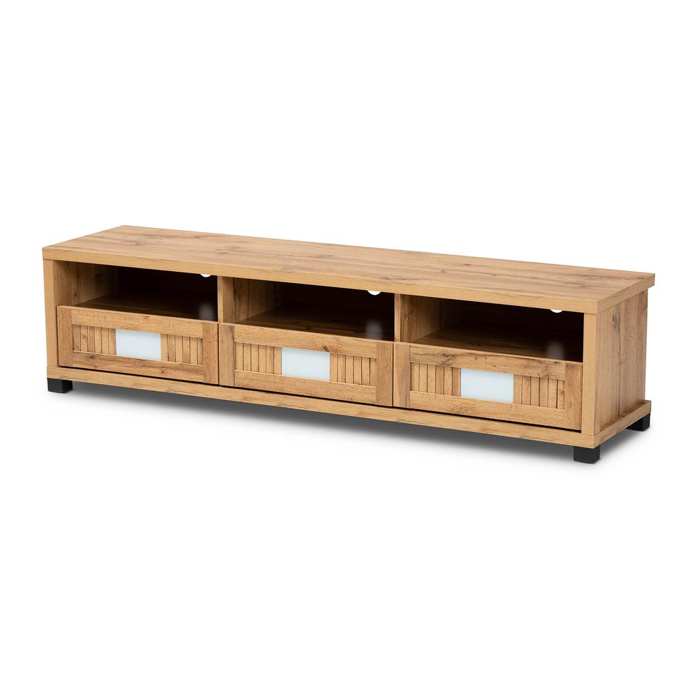 Gerhardine Oak Brown Modern and Contemporary Finished Wood 3-Drawer TV Stand. Picture 11