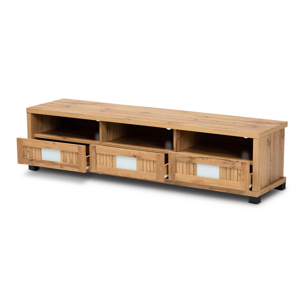 Gerhardine Oak Brown Modern and Contemporary Finished Wood 3-Drawer TV Stand. Picture 12